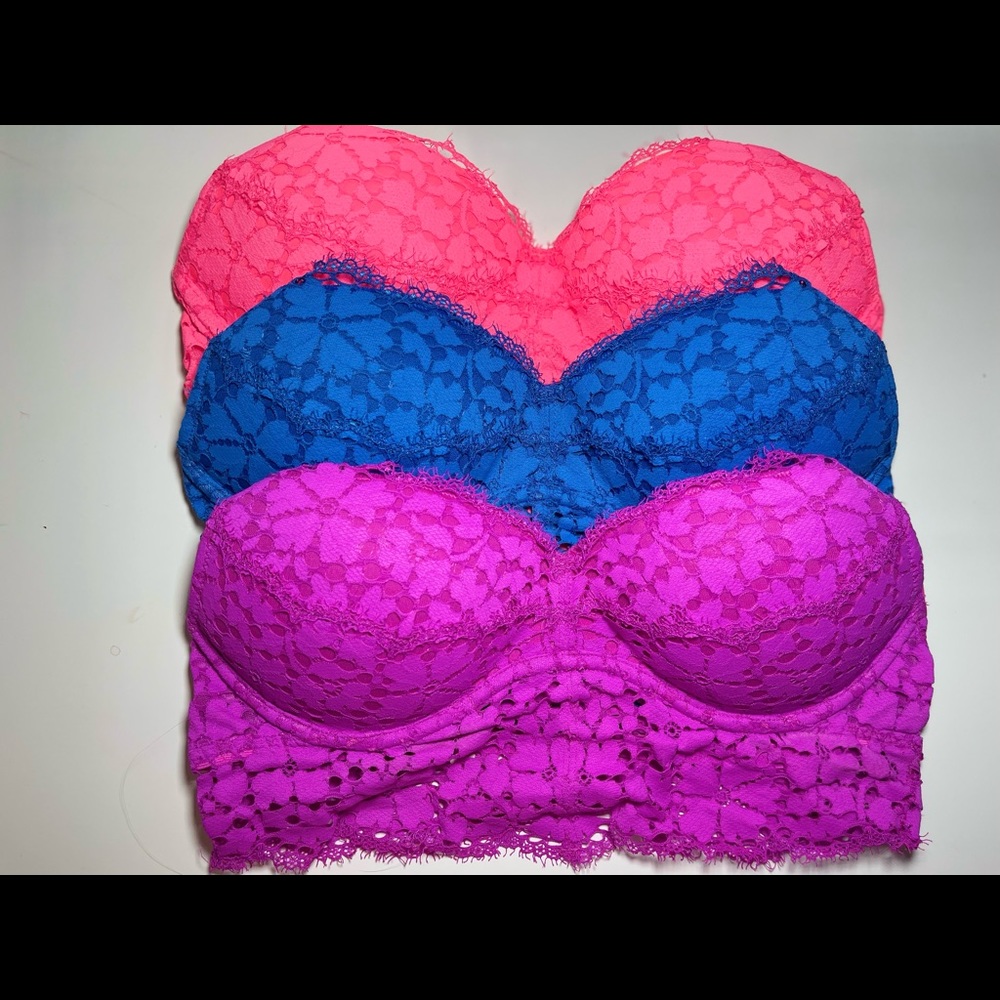 PINK - Victoria Secret Padded Lace Bralette - Color: Hot Pink, Purple and Blue